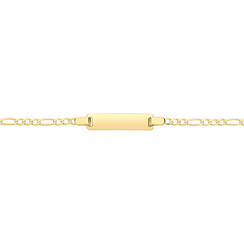 9CT YEL GOLD FIGARO BABIES 6"" ID BRACELET