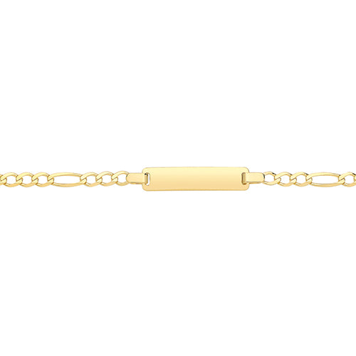 9CT YEL GOLD FIGARO BABIES 6"" ID BRACELET