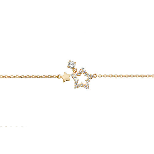 9CT GOLD LADIES' 7.25 IN CZ STAR BRACELET