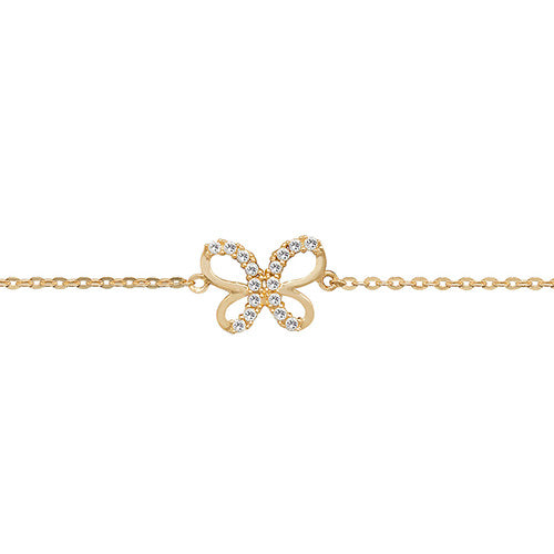 9CT GOLD LADIES' 7.25 IN CZ BUTTERFLY BRACELET