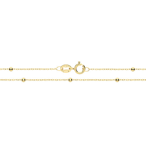 9CT YEL GOLD FLAT TRACE + BEAD CHAIN