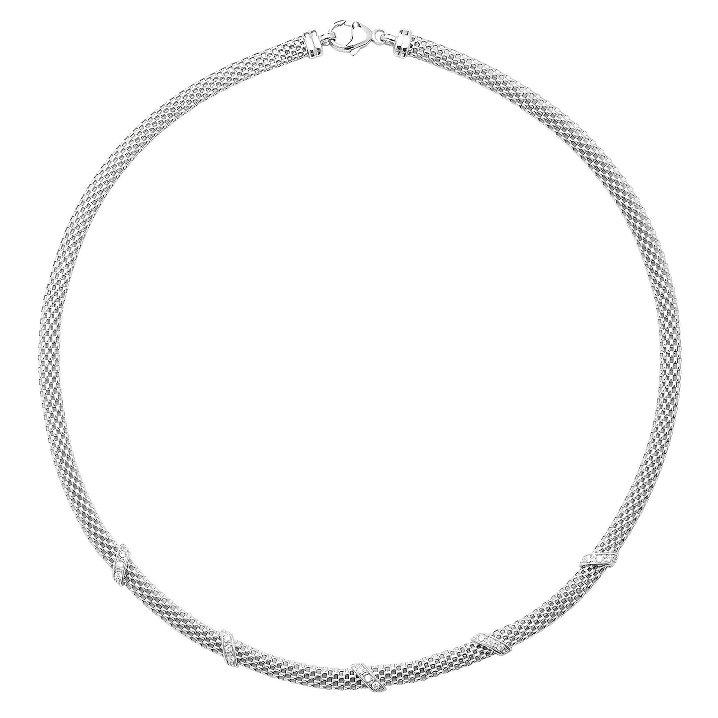 SILVER LADIES' RHODIUM PLATED MESH CZ SET NECKLET