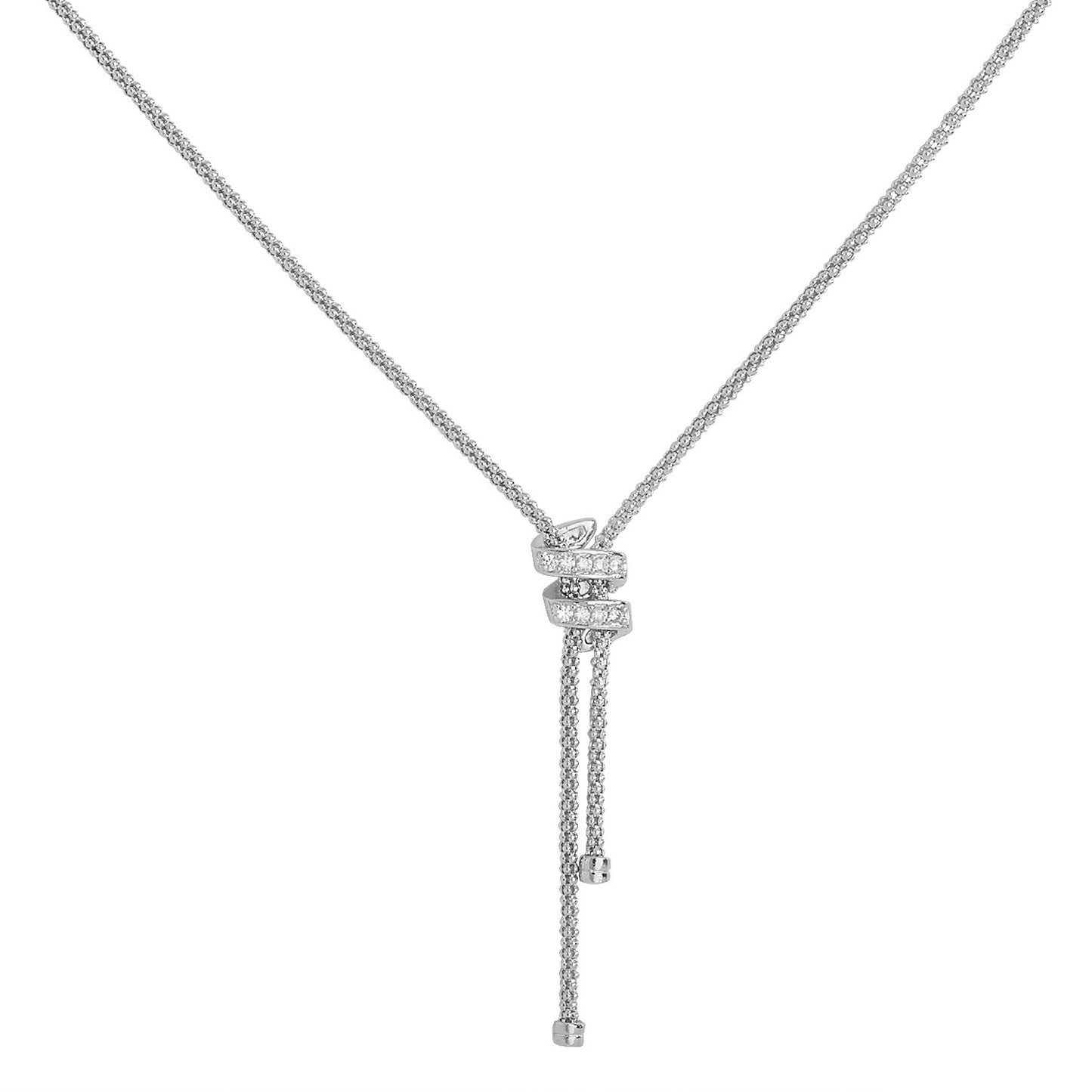 SILVER LADIES' RHODIUM PLATED MESH CZ SET NECKLET