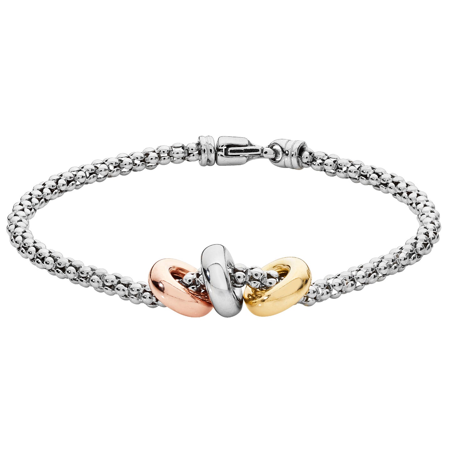SILVER LADIES' RH PLATED MESH & GOLD PLTD RINGS BRACELET