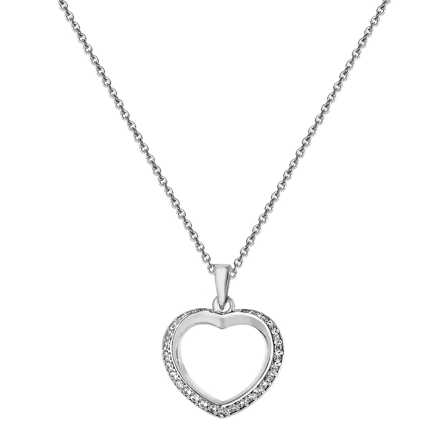 SILVER LADIES' RHODIUM PLATED CZ PENDANT ON CHAIN