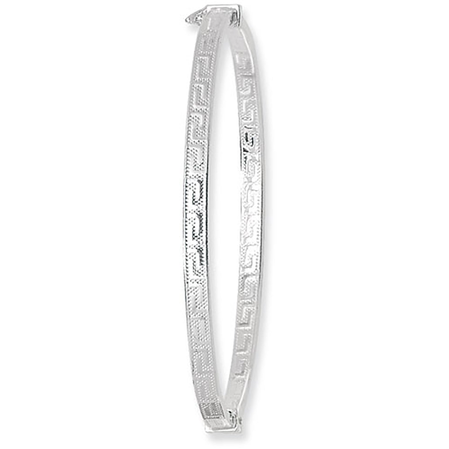SILVER LADIES' OVAL GREEK DESIGN HINGED BANGLE