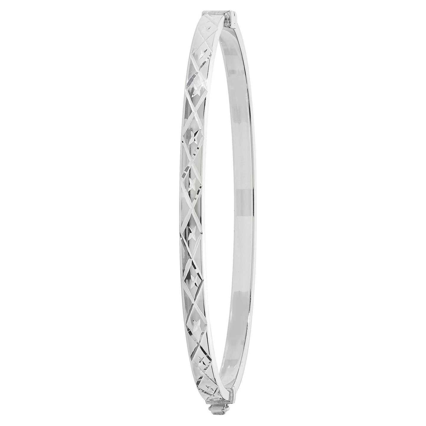 SILVER LADIES' OVAL DIA CUT HINGED BANGLE