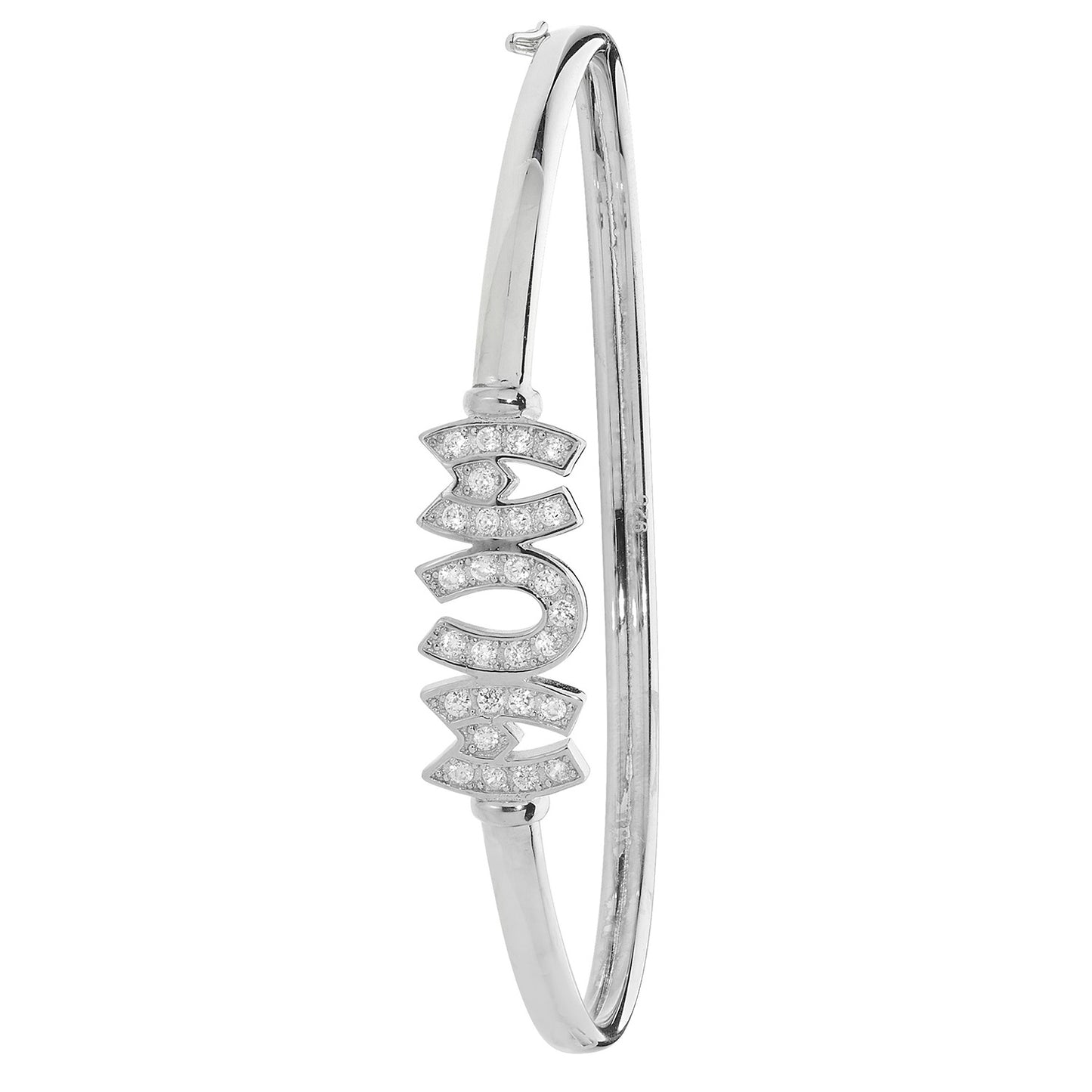 SILVER LADIES' ROUND MUM CZ HINGED BANGLE