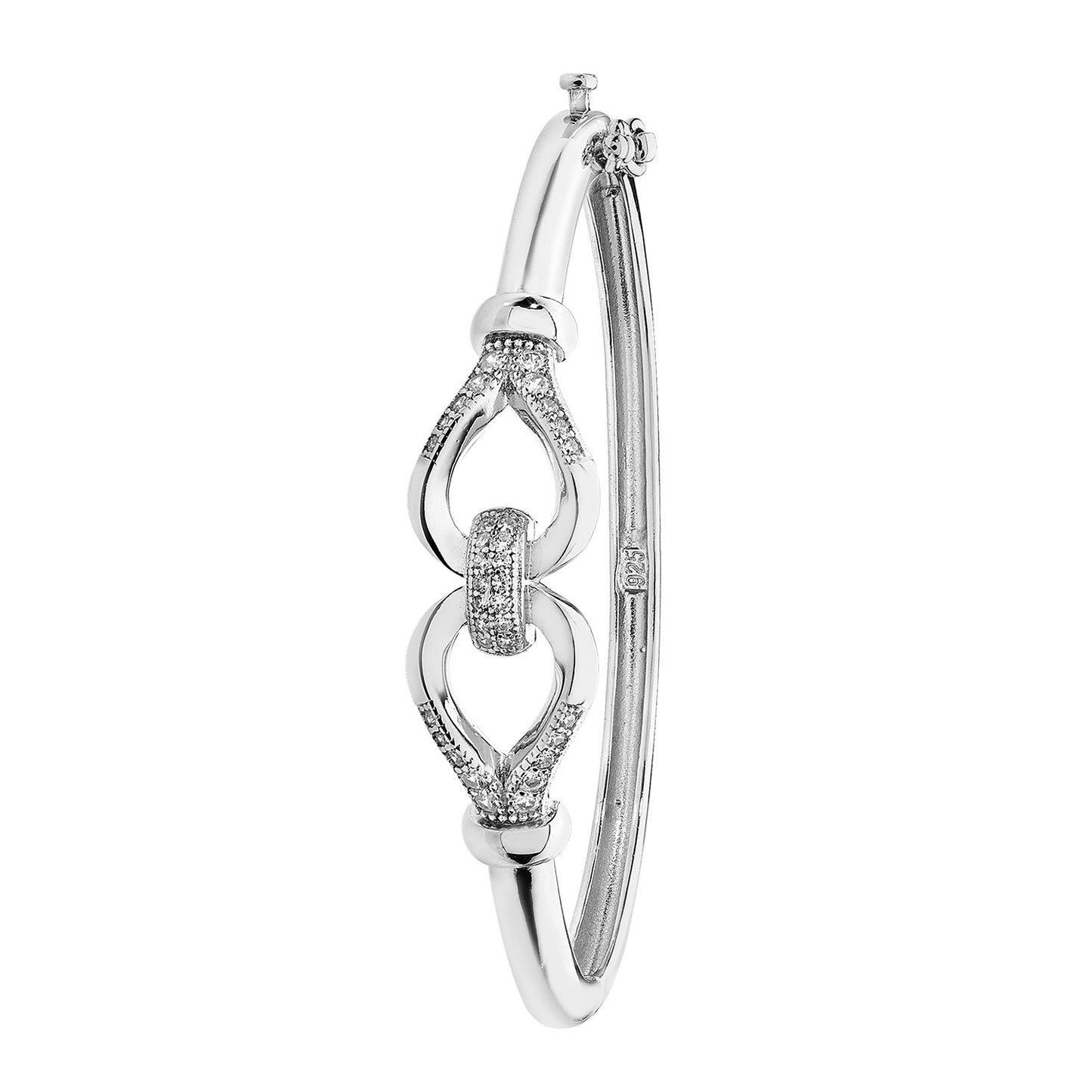 SILVER LADIES' OVAL BOW KNOT CZ HINGED BANGLE