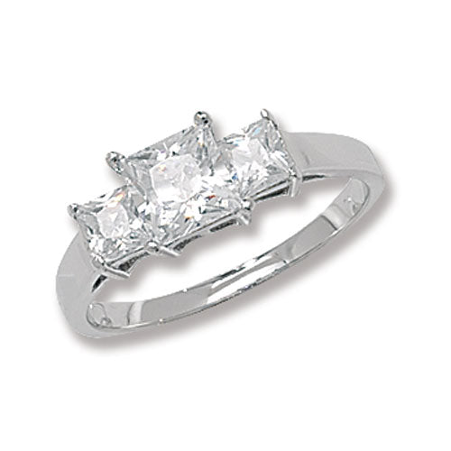 SILVER LADIES' PRINCESS CUT CZ RING