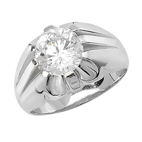 SILVER MEN'S SINGLE STONE SET CZ RING