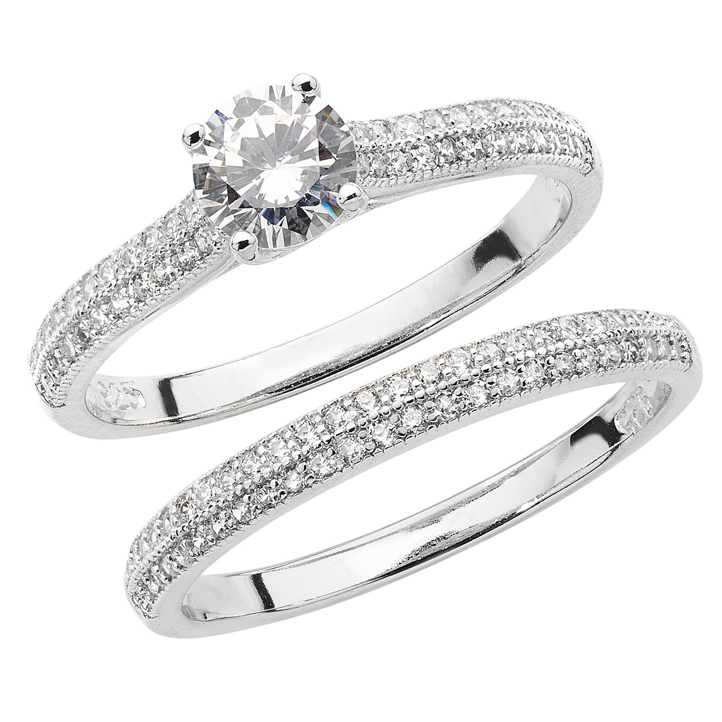 SILVER BRIDAL CZ SET BAND & RING
