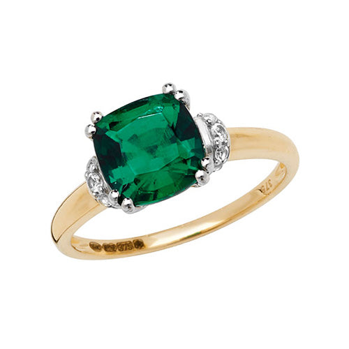 CUSHION CREATED EMERALD & WHITE SAPPHIRE