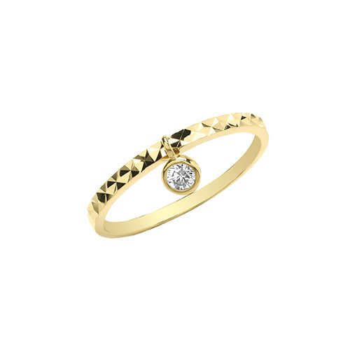 9CT YEL GOLD CZ DANGLE RING