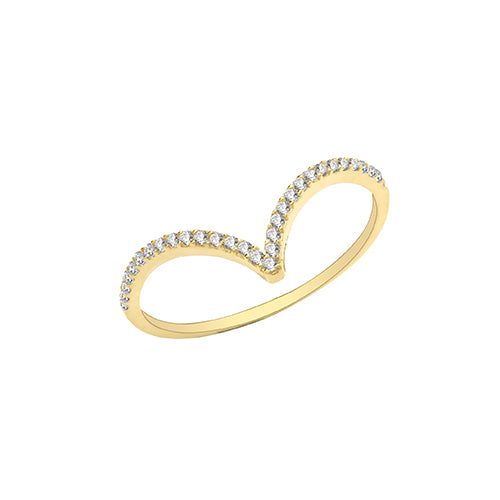 9CT YEL GOLD CZ WISHBONE RING