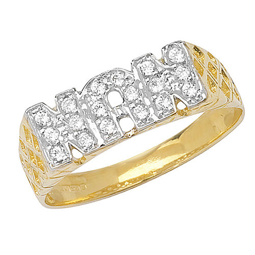 9CT YEL GOLD LADIES' BSKT SIDES NAN CZ RING