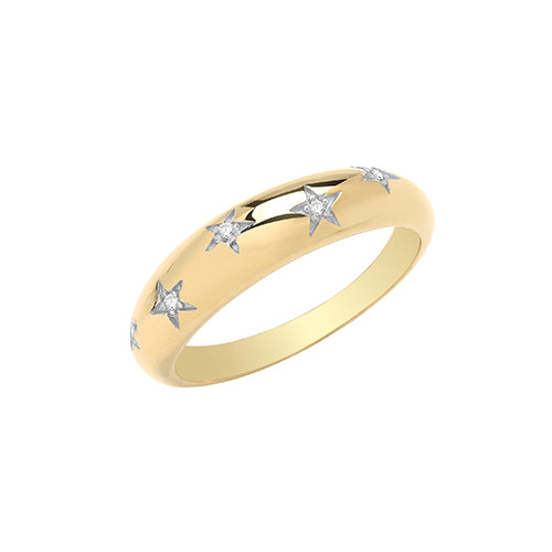 9CT YEL GOLD DOME RING WITH CZ STARS
