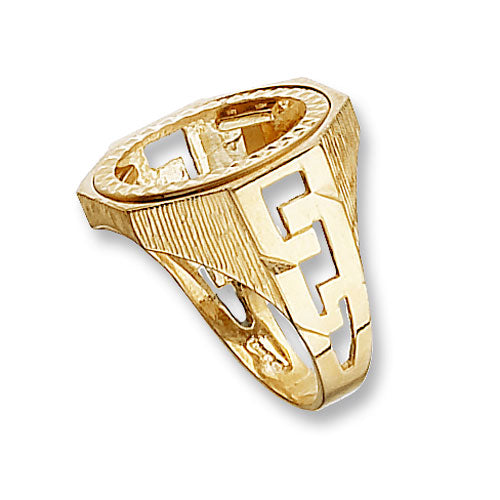 9CT YEL GOLD FULL SOV CURB SIDES COIN MOUNT RING