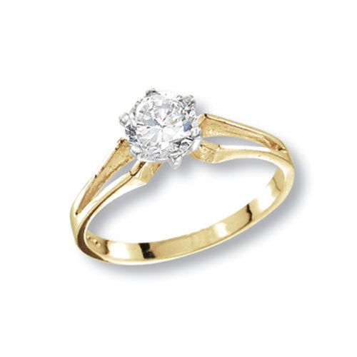 9CT YEL GOLD LADIES' SOLITAIRE CZ RING