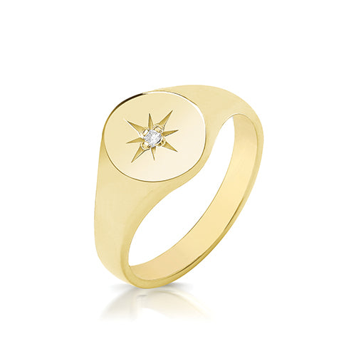 9CT YEL GOLD 10X8MM MEDIUM WEIGHT OVAL DIA SIGNET RING