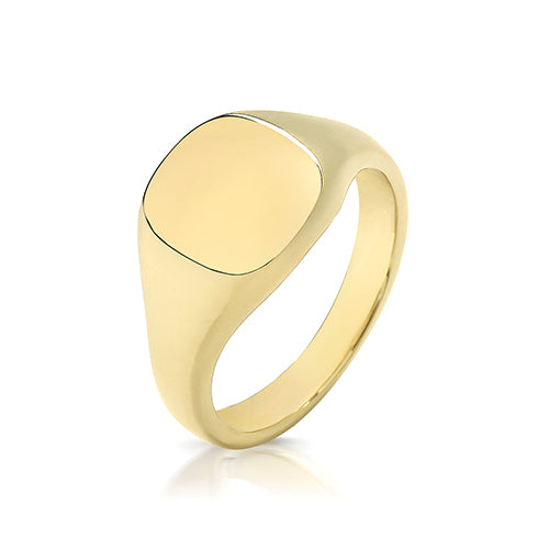 9CT YEL GOLD 11 X 10MM HEAVY WEIGHT CUSH SIGNET RING