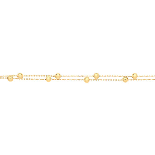 9CT YEL GOLD LADIES' 7.2"" 2 STRAND BEADED BRACELET