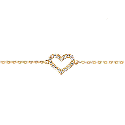 9CT GOLD LADIES' 7.25 IN CZ HEART BRACELET