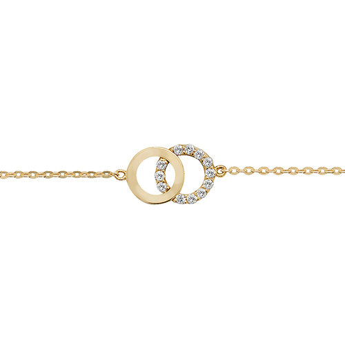 9CT GOLD LADIES' 7.25 IN CZ DOUBLE CIRCLE BRACELET