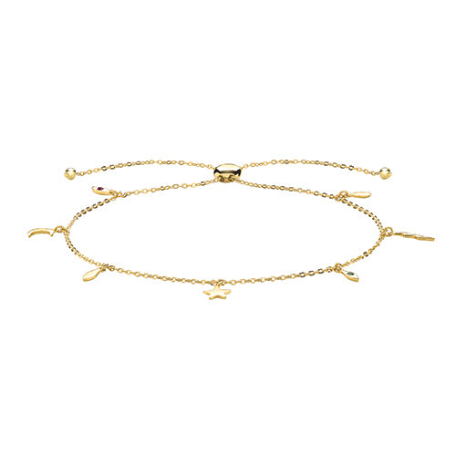 9CT YEL GOLD PULL STYLE BRACELET WITH CHARMS