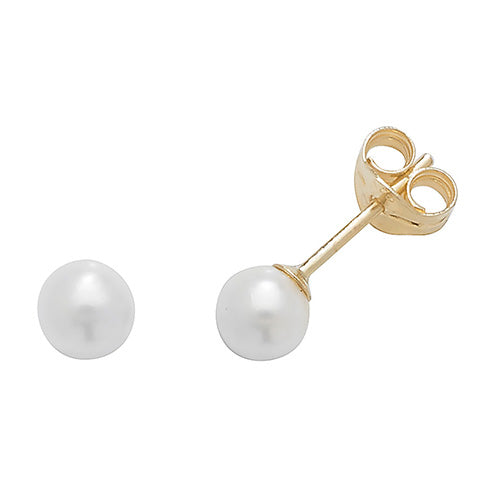 9CT YEL GOLD 4MM PEARL STUD EARRINGS