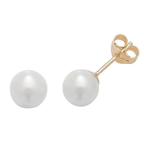 9CT YEL GOLD 6MM PEARL STUD EARRINGS