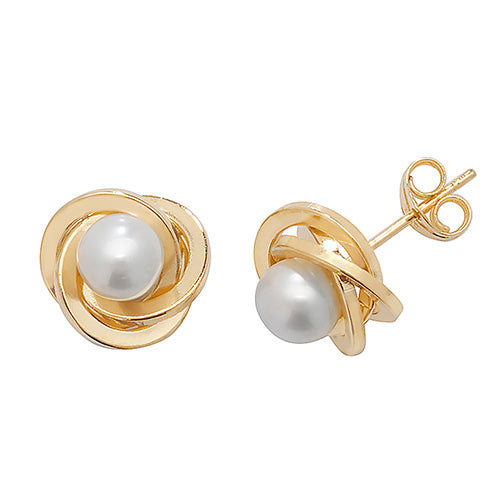 9CT YEL GOLD PEARL ORBITAL STUD EARRINGS