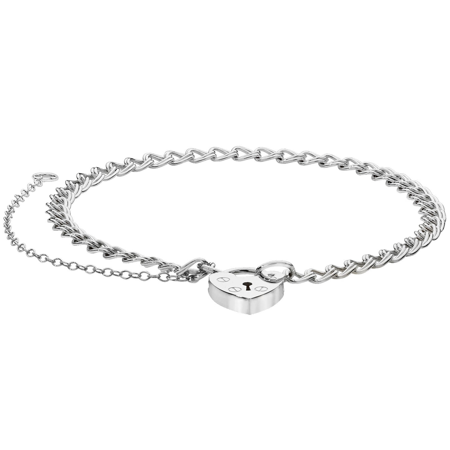 SILVER LADIES' CHARM BRACELET WITH HEART PADLOCK