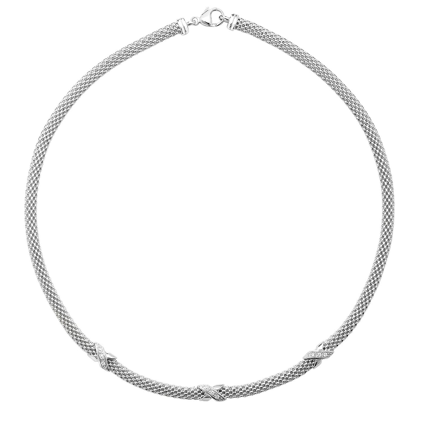 SILVER LADIES' RHODIUM PLATED MESH CZ SET NECKLET