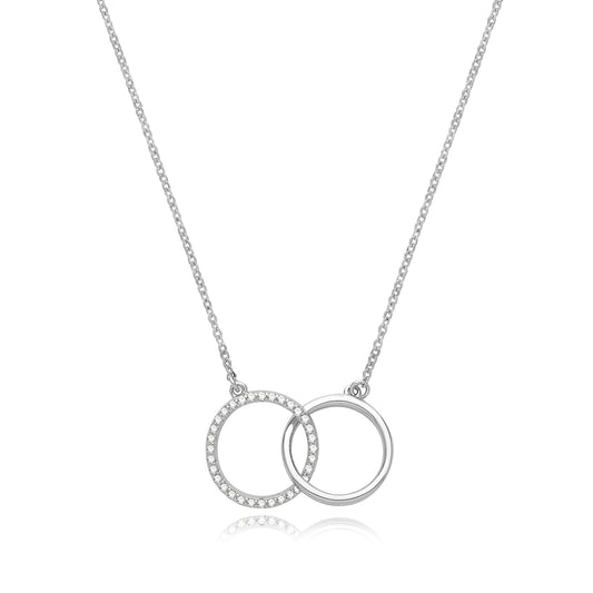 SILVER RHODIUM PLATED CZ CIRCLE LINK NECKLACE