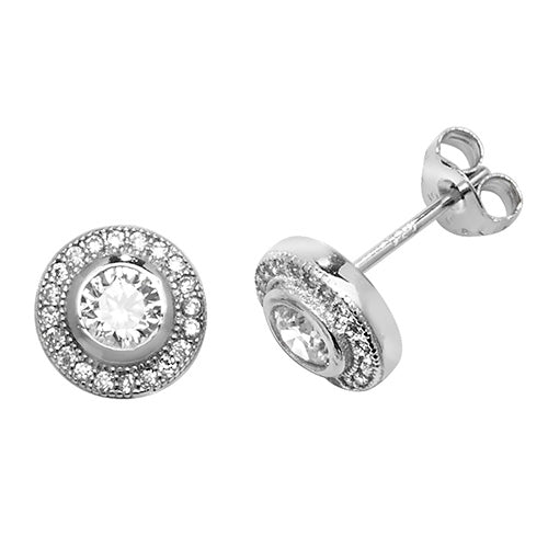 SILVER ROUND CZ STUD EARRINGS