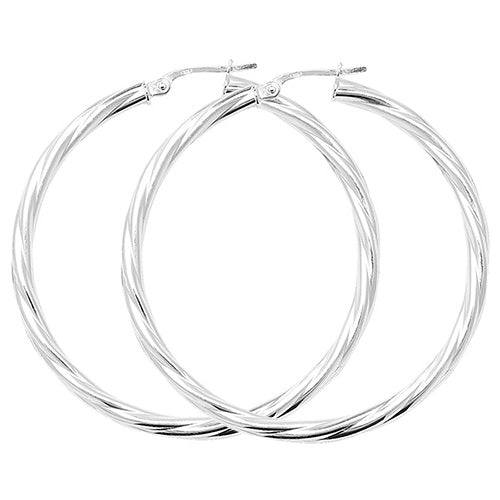 SILVER 40MM TWISTED HOOP EARRINGS