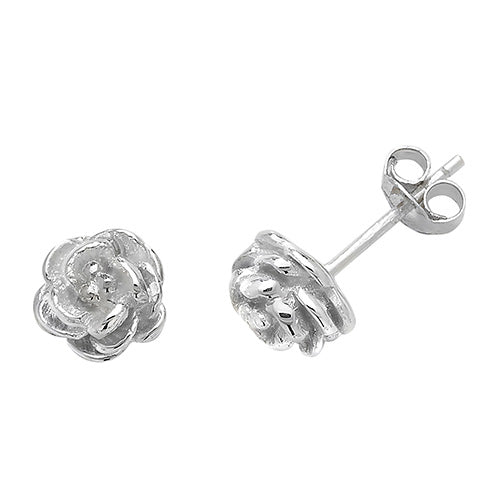 SILVER ROSE SHAPED STUD EARRINGS