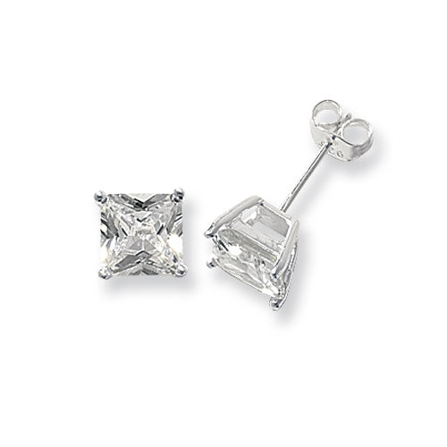 SILVER 7MM SQUARE CZ STUD EARRING