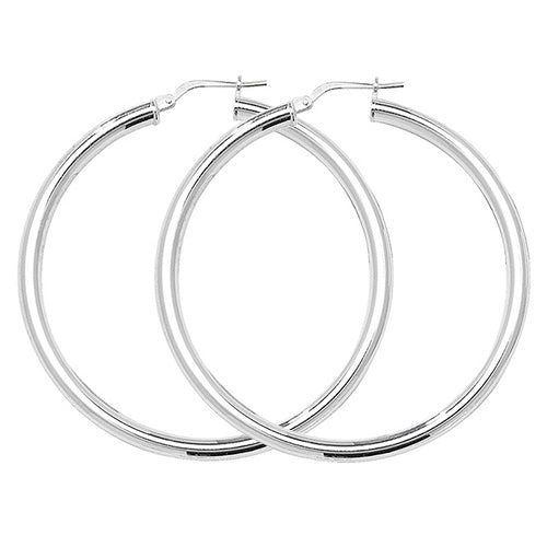 SILVER 40MM PLAIN HOOP EARRINGS