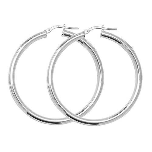 SILVER 35MM PLAIN HOOP EARRINGS