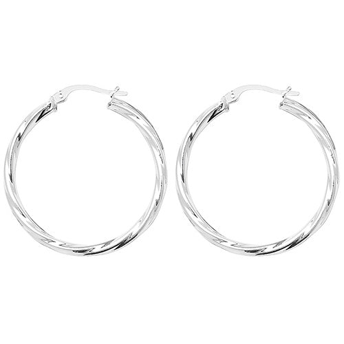 SILVER 25MM TWISTED HOOP EARRINGS