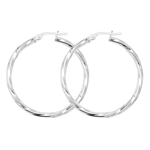 SILVER 30MM TWISTED HOOP EARRINGS