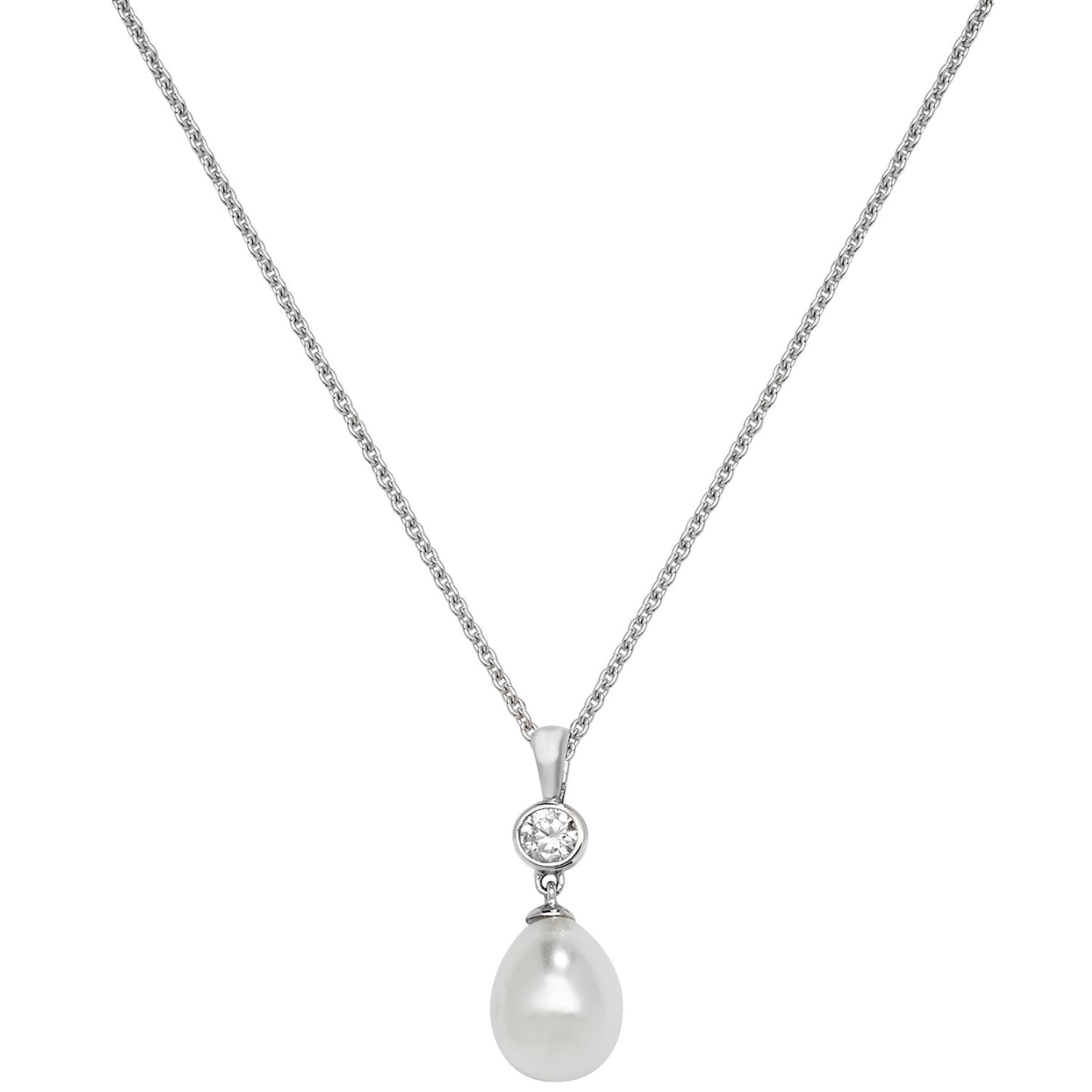 SILVER PEARL+CZ RH PLATED PENDANT