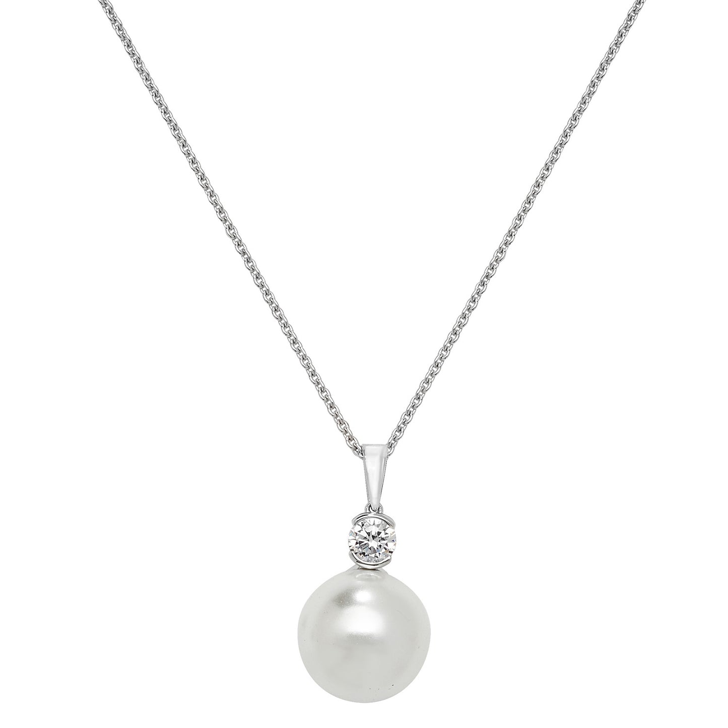 SILVER PEARL+CZ RH PLATED PENDANT