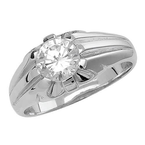 SILVER MEN'S SINGLE STONE SET CZ RING