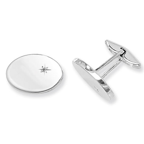 SILVER OVAL DIA SET CUFFLINKS