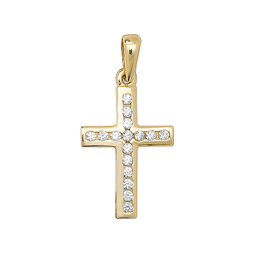 9CT YEL GOLD CROSS CZ PENDANT