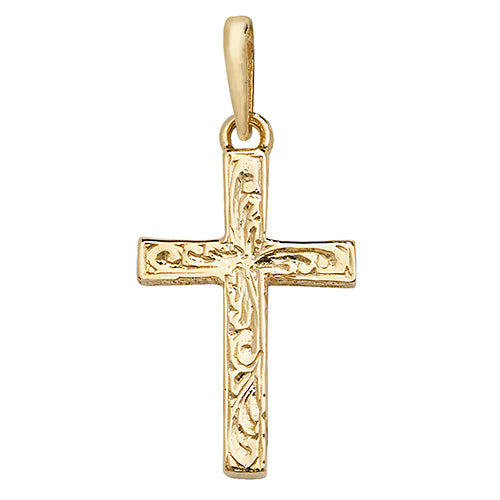 9CT YEL GOLD PATTERNED CROSS PENDANT