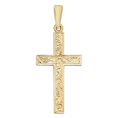 9CT YEL GOLD PATTERNED CROSS PENDANT